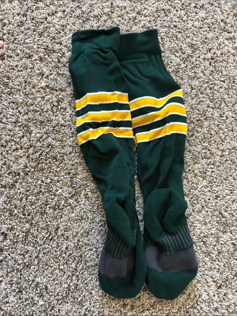 Kids Green Athletic Knee-High Socks with Yellow Stripe Detail - Picture 2 of 4